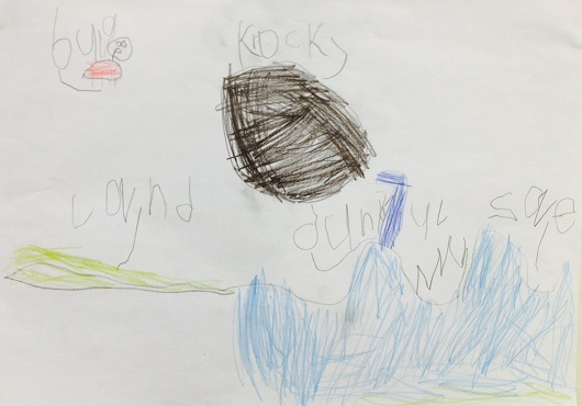 My son had a go at drawing, and writing the label for, the barnacle in his picture. It's the blue thing in the middle.